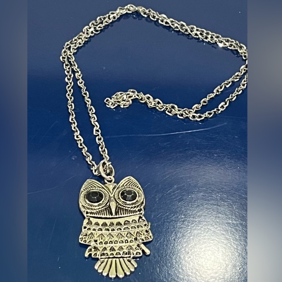 Articulated Owl Bird Pendant Necklace Black Eyes Silver 31” Vintage 80s 90s - Picture 5 of 5